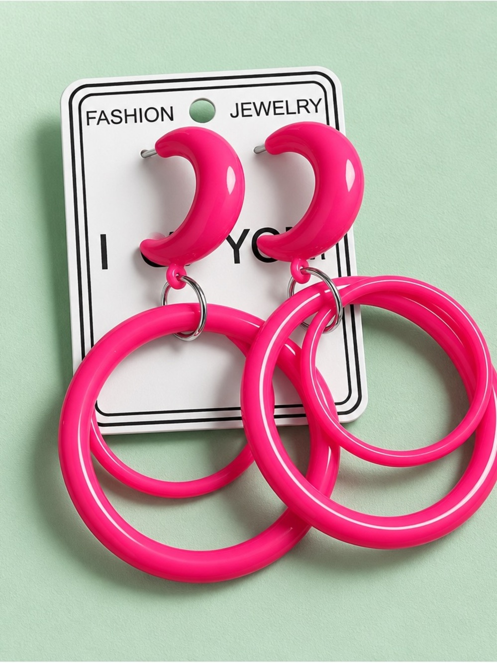 Fashion Jewelry Neon Pink Double Hoop Drop Earrings